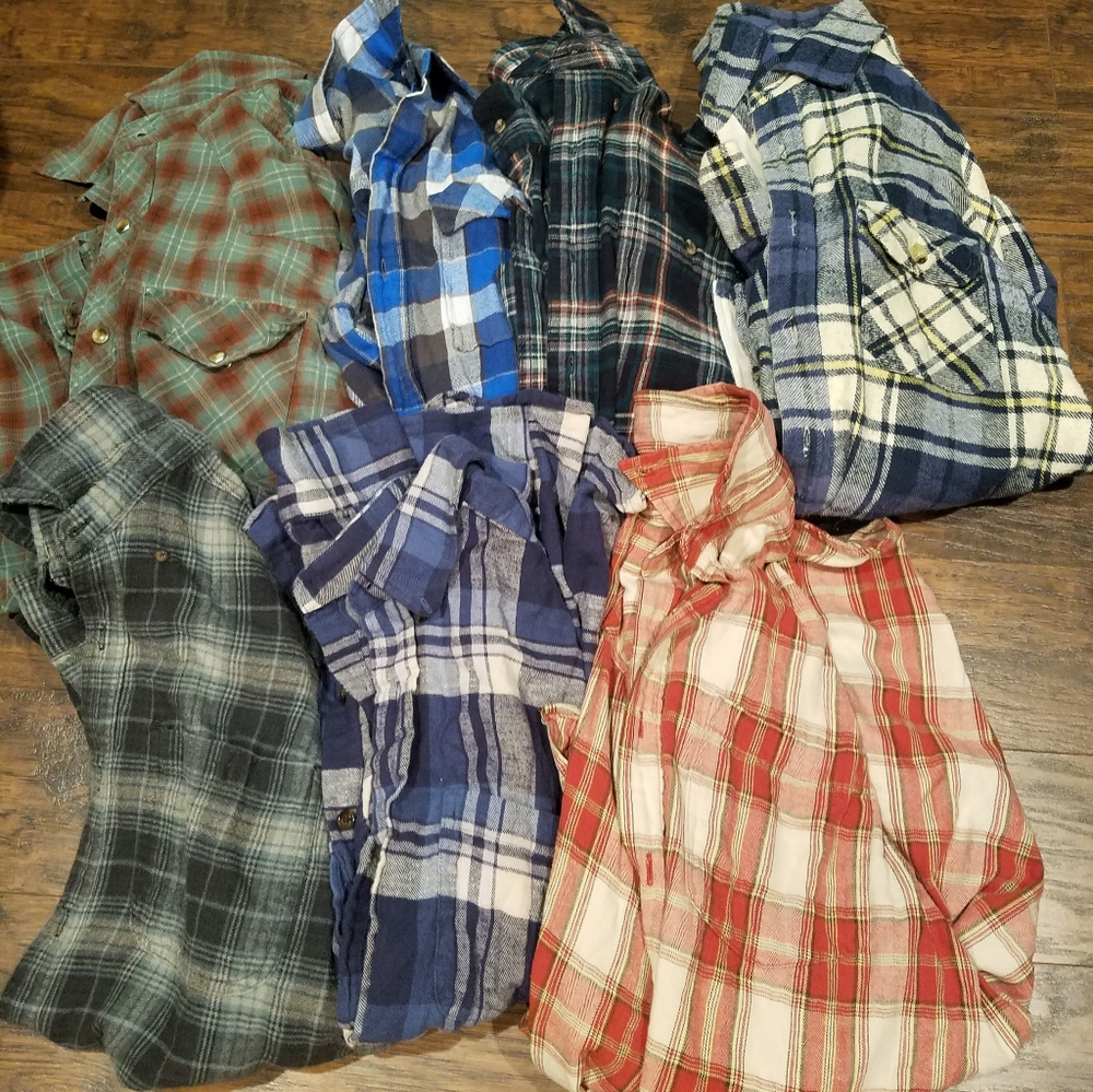 Men's Medium Flannel Shirt Lot Button Downs Work